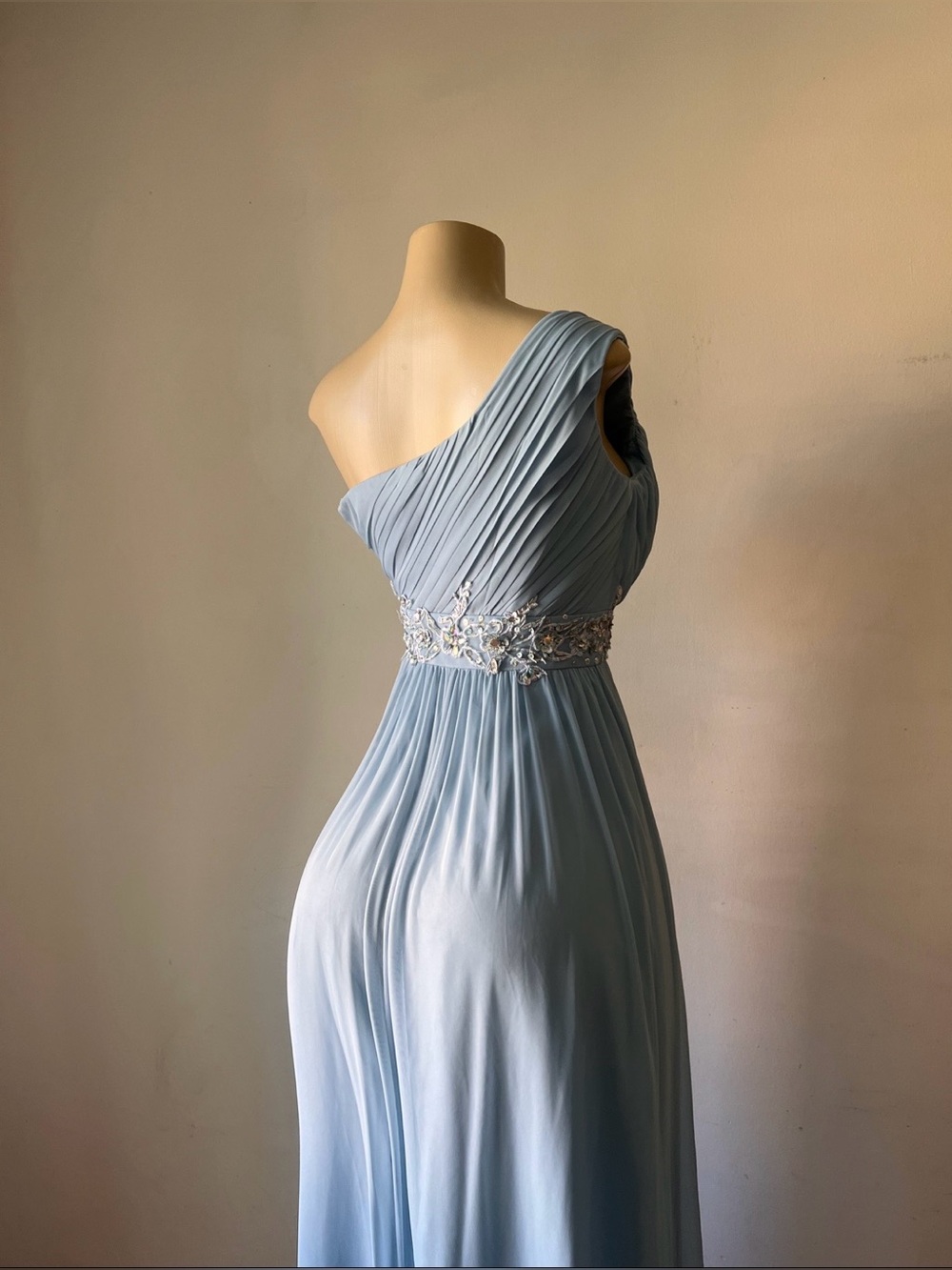 Light Blue Fancy One-Shoulder Evening Gown Dress